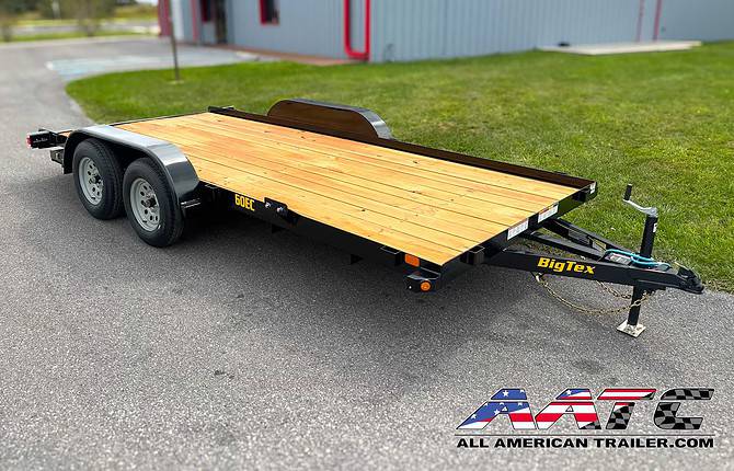 A dependable and versatile Big Tex 7x18 car trailer, perfect for hauling vehicles and more. This Big Tex Trailer, model 60EC, features a tandem axle and a durable wood deck, making it an excellent choice for all-purpose utility hauling. It's an economical yet reliable option from the renowned Big Tex Trailers lineup