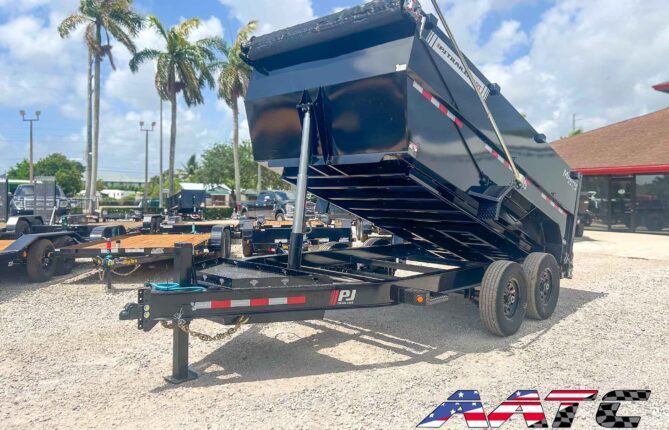 DT1-142-P4  PJ DUMP TRAILER 4' SIDE -15,400 GVWR 7X14 TELESCOPIC CYLINDER - Hyd Jack - Long Armed Tarp