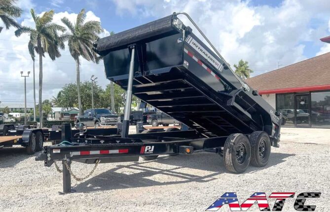DT1-142 PJ DUMP TRAILER 2' SIDE -15,400 GVWR 7X14 TELESCOPIC CYLINDER - Hyd Jack - Long Armed Tarp