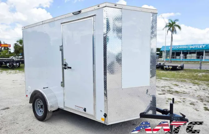 DC6X10SA-WHT-R DIAMOND CARGO 6X10 SINGLE AXLE RAMP DOOR CARGO TRAILER