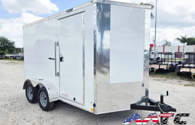 DC7X12TA2-WHT-R DIAMOND CARGO 7X12 TANDEM AXLE RAMP DOOR CARGO TRAILER
