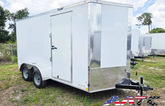 DC7X14TA2-WHT-R DIAMOND CARGO 7X14 TANDEM AXLE RAMP DOOR CARGO TRAILER