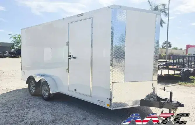 DC7X16TA2-WHT-R DIAMOND CARGO 7X16 TANDEM AXLE RAMP DOOR CARGO TRAILER