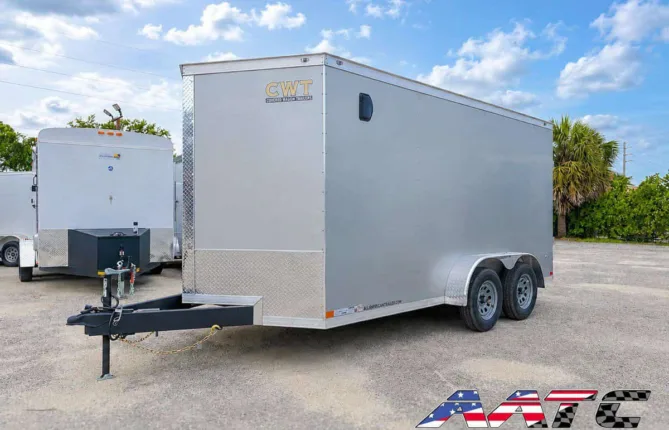 CW7X14TA2-GS-SIL-R COVERED WAGON 7X14 TANDEM AXLE RAMP DOOR CARGO TRAILER