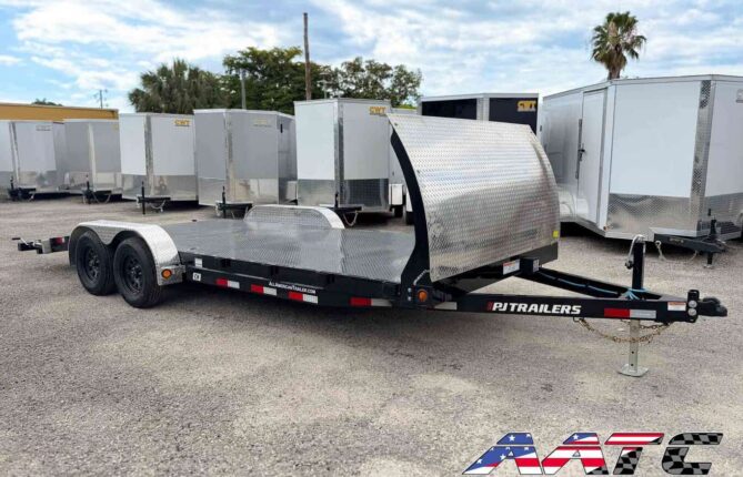 CH-202-SIR-RG PJ 20' STEEL DECK CAR HAULER 3.5 TON 7,000 GVWR 7X20 4' DOVETAIL W/ 5' SLIDE IN RAMPS WITH ROCK GUARD